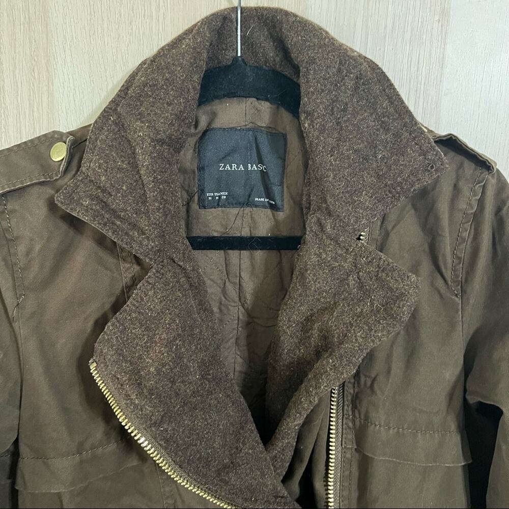 Zara Basic Brown Cotton Crossover Parka Jacket Medium - Picture 3 of 5